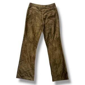 Vintage DKNY Size 12 Brown Genuine Suede Leather Trouser Pants 90s Y2K